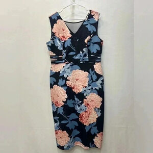 Enfocus Studio Blue and Pink Floral Sleeveless Dress Size 14
